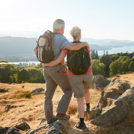 Man and woman over a scenic river view